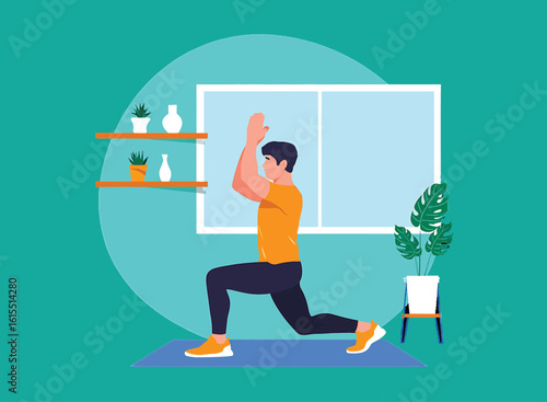 Active woman exercising with dumbbells. Vector illustration of a fitness workout and healthy lifestyle.