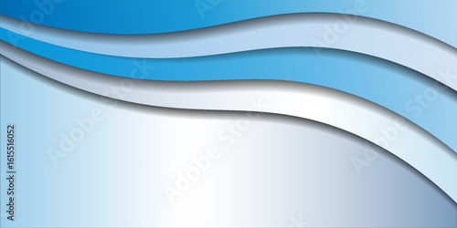 Modern abstract background featuring smooth, layered waves in shades of blue, white, and silver-gray. The clean and professional design creates a cool, refreshing feel