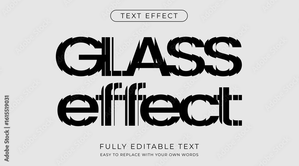 Sliced glass effect, editable font style. Refracted glass optical text effect.
