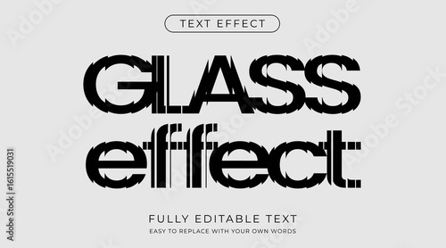 Sliced glass effect, editable font style. Refracted glass optical text effect.
