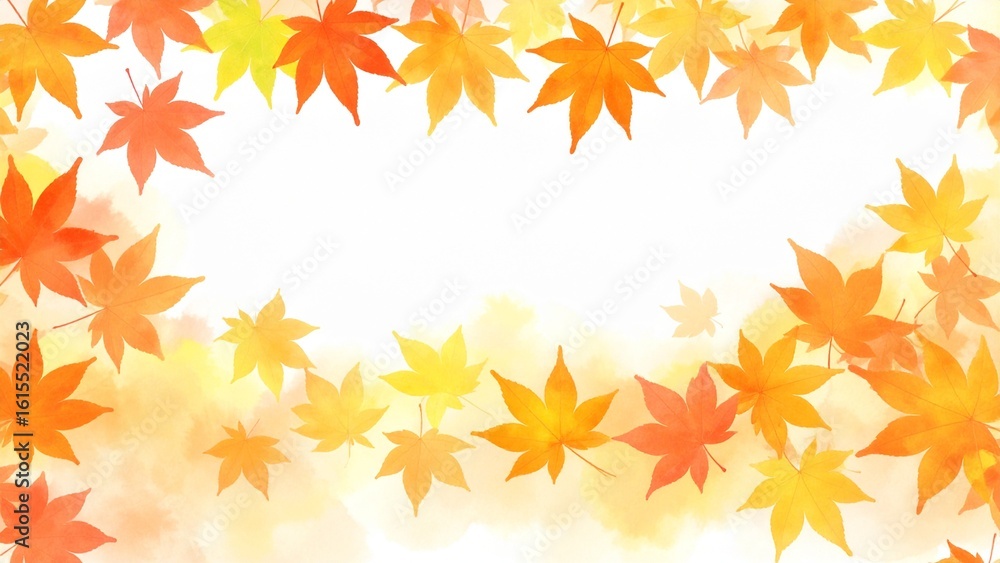 Fototapeta premium おしゃれな水彩風紅葉の葉の背景素材 16:9サイズ AI生成素材
