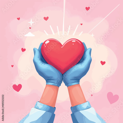 Vsai doctor or nurse is holding a red heart, healthcare and medical concept