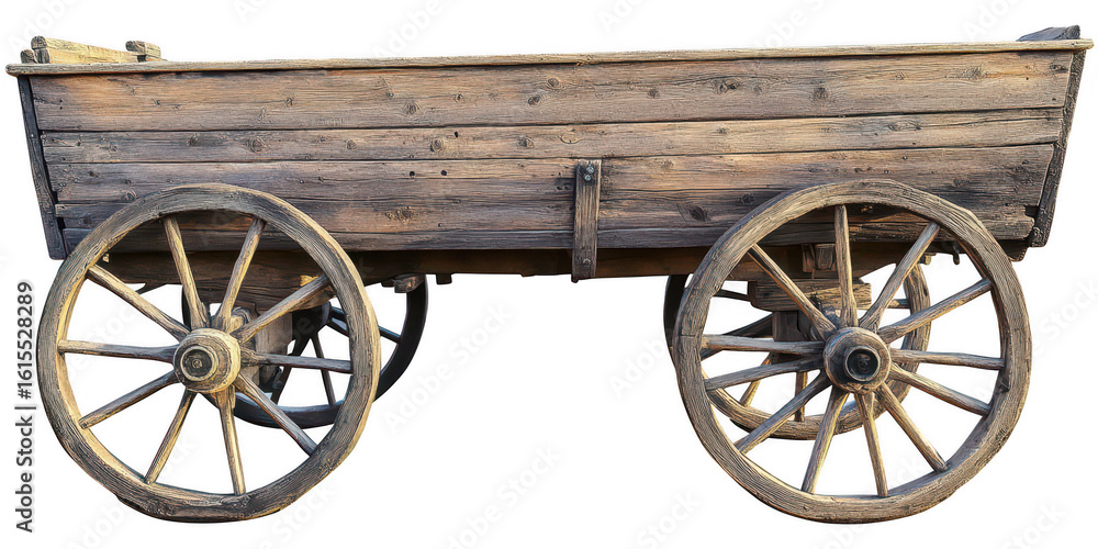 Fototapeta premium Old wooden cart with wheels isolated on transparent png background