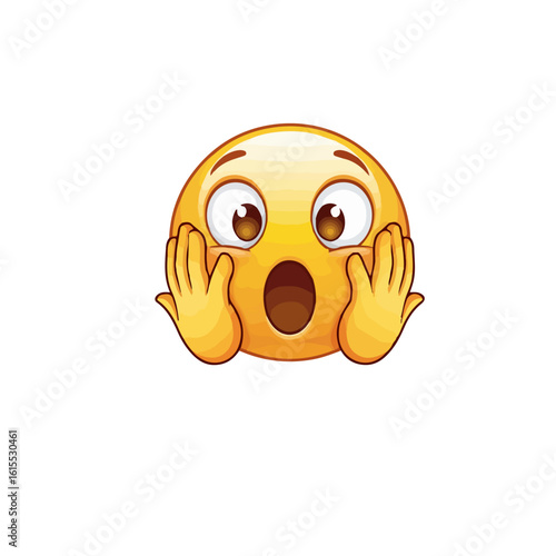 A surprised emoji with wide eyes and hands on cheeks expressing shock and disbelief on white background