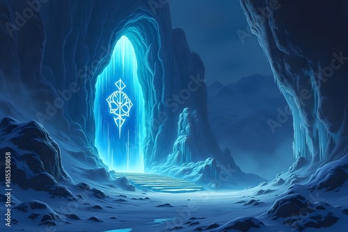 Glowing Symbol in Icy Cave Entrance Antarctica ice cave