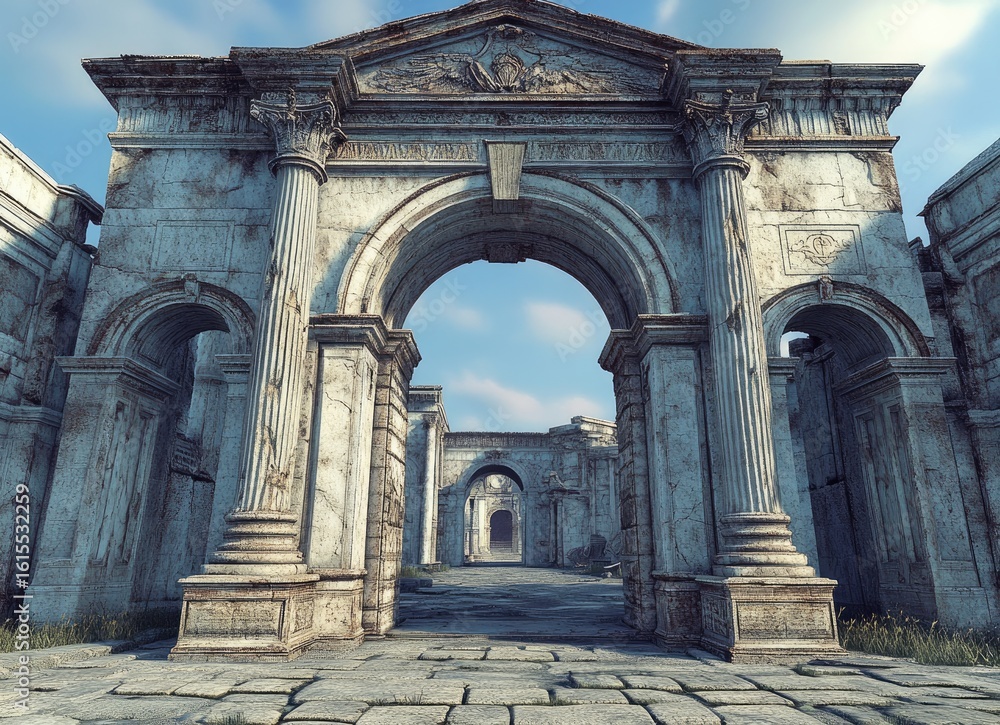 Obraz premium Ancient stone archway entrance to a deserted city.