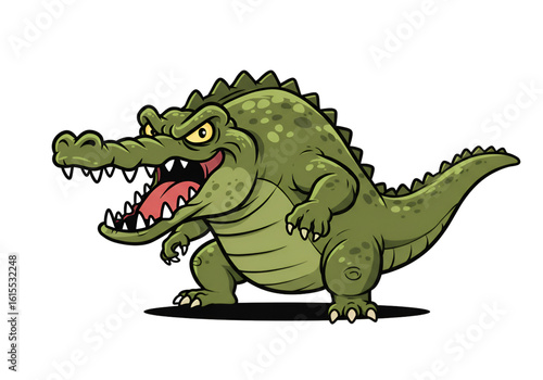 Aggressive Cartoon Crocodile Illustration Isolated on Transparent Background