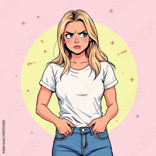 Vsai angry young woman with hands on hips expressing displeasure