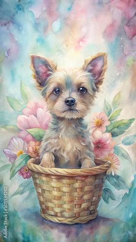 yorkshire terrier in a basket