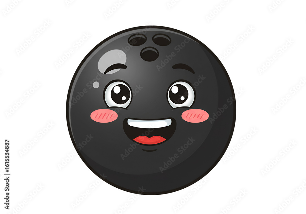 Fototapeta premium Cartoon Bowling Ball Illustration With Happy Face And Black Background