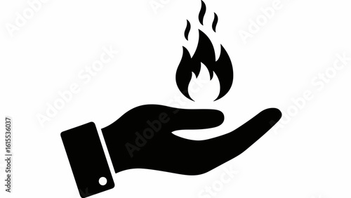 A hand holding a small flame, indicating control of fire or energy.