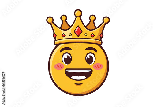 Cartoon Emoji King With Golden Crown And Happy Smiling Face