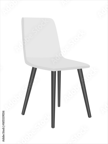 Minimalist white chair vector in flat cartoon style. Simple chair white black legs and white seat and backrest. Modern chair clipart. Home furniture, household item.