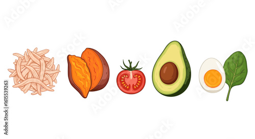 Colorful arrangement of healthy nutritious foods for wellness, dieting concept