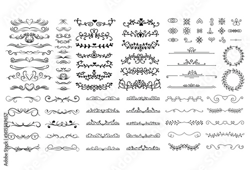 dividers doodle set. Wedding decorative elements. Divider ornament, borders, vintage line separators. Hand drawn vector illustration