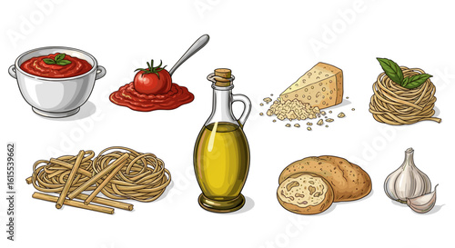 Italian cuisine ingredients: A flavorful illustration of culinary staples