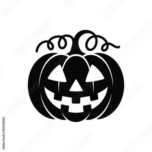 Black silhouette of a happy jack o lantern pumpkin