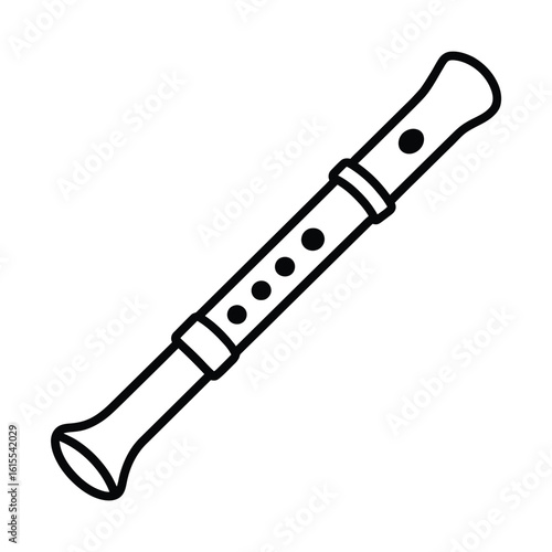 Simple outline drawing of a wooden recorder instrument