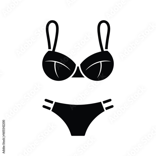 Black bikini icon silhouette for summer fashion and beachwear