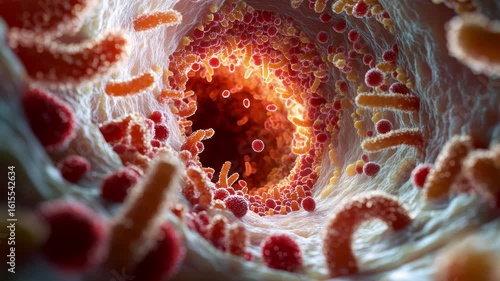 3d rendered medically illustration of intestinal villi with bacterial