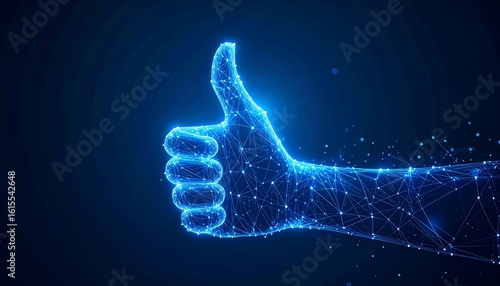 Glowing Digital Thumbs Up Gesture with Futuristic Network Connections