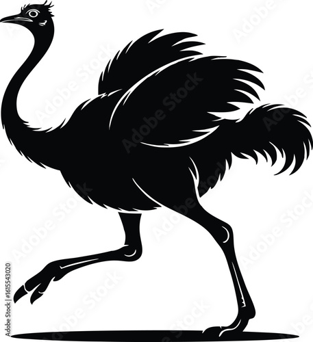 Dynamic Black Silhouette of an Ostrich Running at High Speed