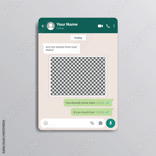 mMobile Chat UI with Image Preview Placeholder and Text Messages – Vector Template of Messaging App Interface for Social Media Communicationessage notification [Converted]