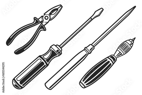 Vintage Hand Tools Illustration Pliers and Screwdrivers.