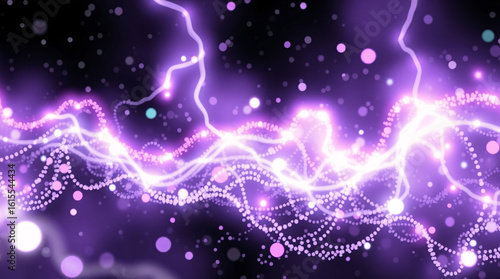 Vibrant purple abstract digital art with glowing electric light patterns.
