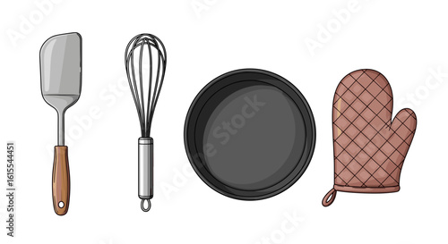 Cooking utensils arranged neatly on a clean white background