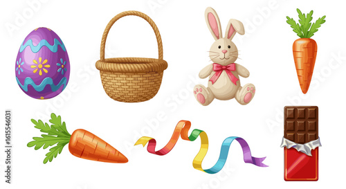 Cheerful Easter assortment featuring a decorated egg and sweet treats