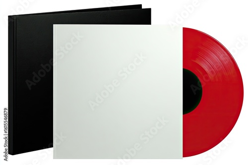 Blank red vinyl record in white inner sleeve and black outer sleeve