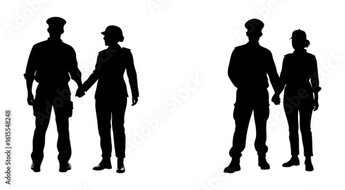 Two couple wear traditional dress and standing full black silhouette vector illustration design