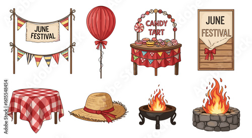 Whimsical June festival clip art collection with summer illustrations.