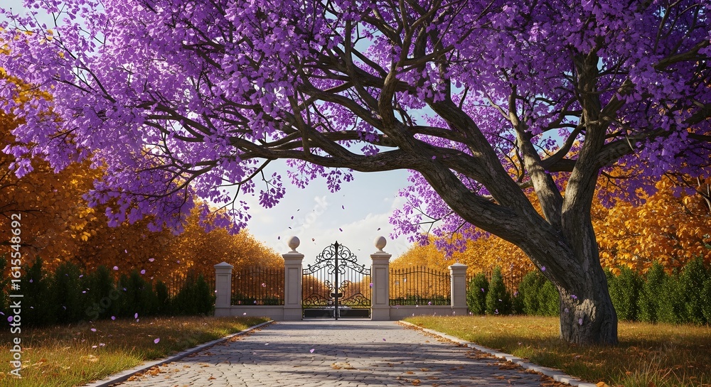 Fototapeta premium Purple Tree Lined Pathway