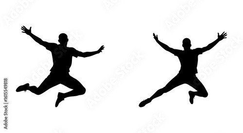 Two man jumping full black silhouette vector illustration design