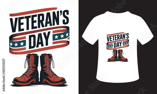 Veteran s day t shirt design with boots and american flag ribbon