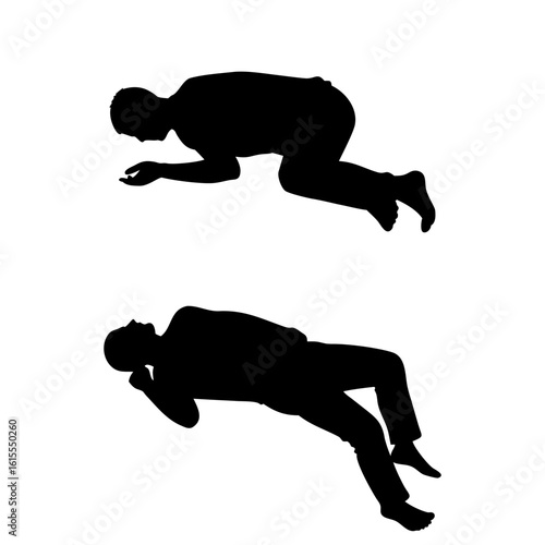 Two man sleeping full black silhouette vector illustration design