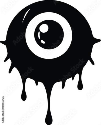 black silhouette a bleeding eyeball on white backg.eps