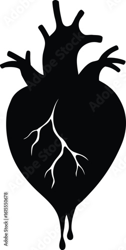 black silhouette a bleeding heart full body on whi.eps