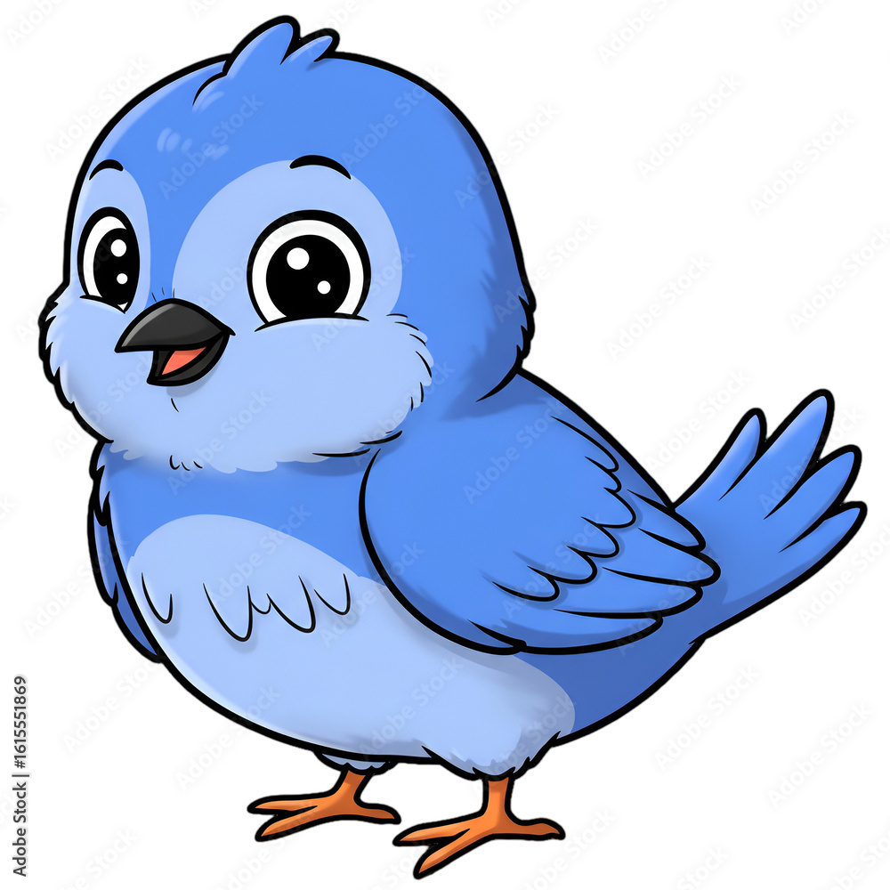 Fototapeta premium Cute Blue Cartoon Bird Illustration Isolated on Transparent Background