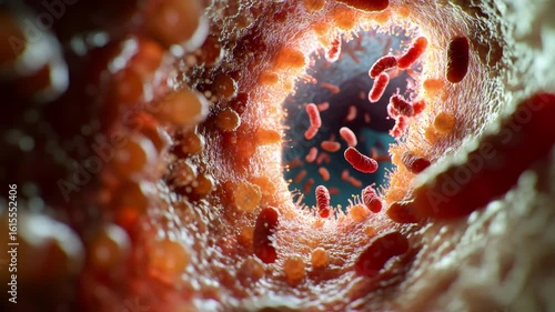 3d rendered medically illustration of intestinal villi with bacterial