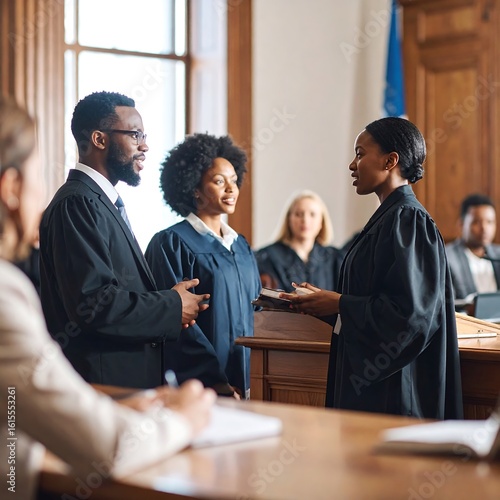 Courtroom scene with diverse people