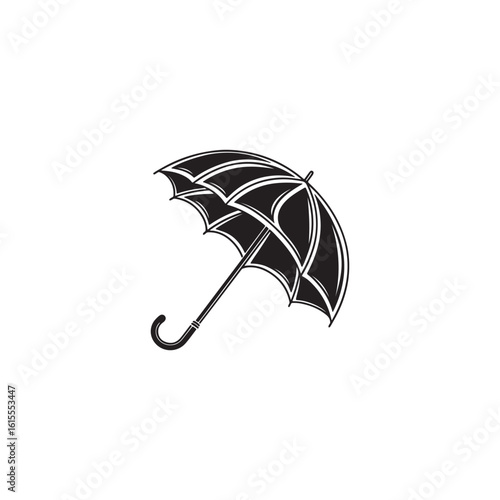 Bold black silhouette vector of an open umbrella, umbrella black vector