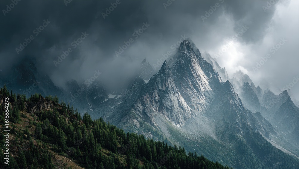 Obraz premium Majestic mountain peak, dramatic sky