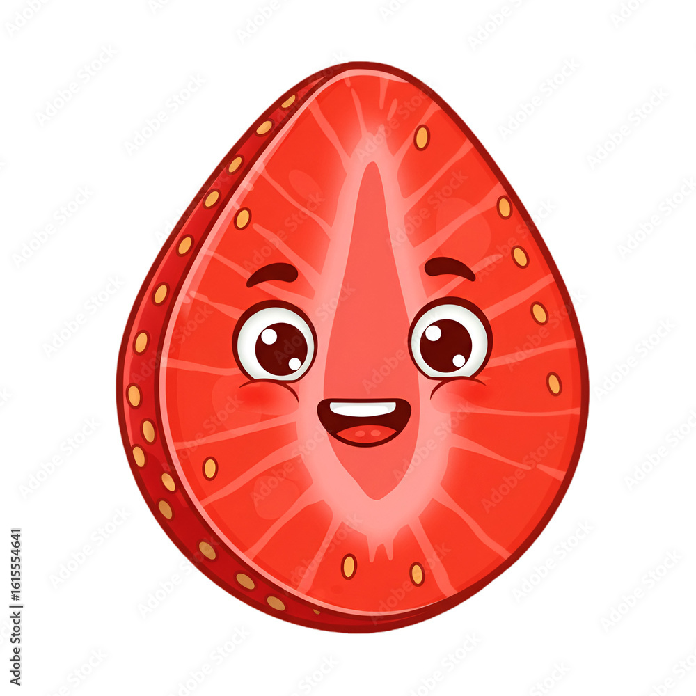 Obraz premium Cute Cartoon Strawberry Slice Illustration Isolated on Transparent Background