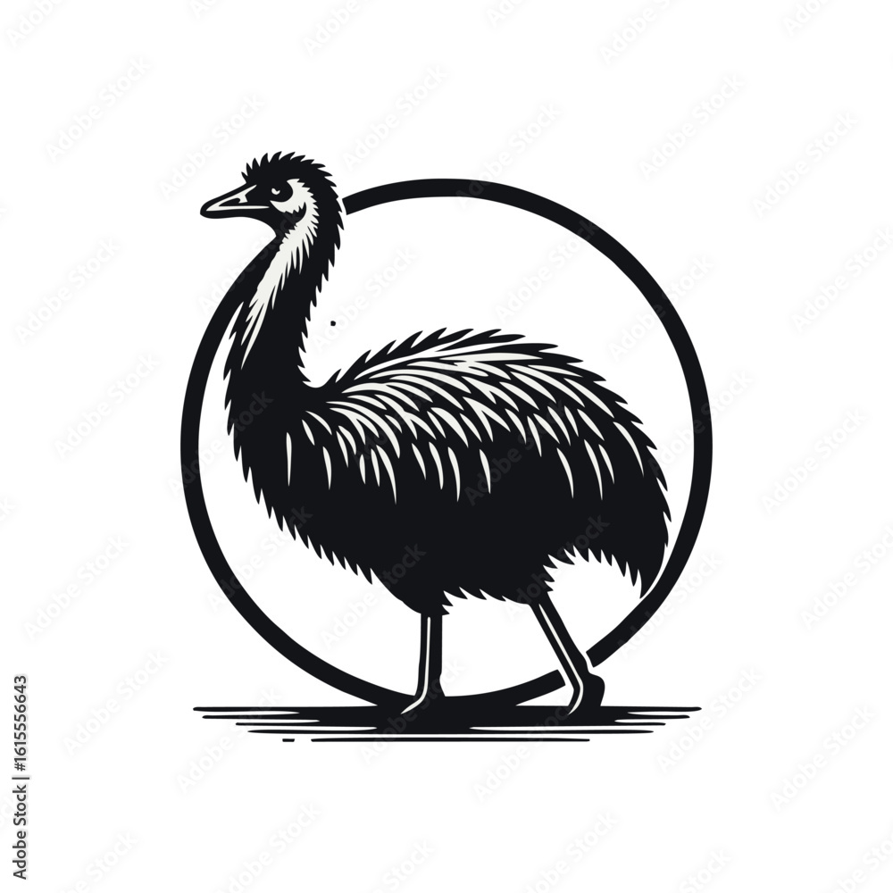 Fototapeta premium Emu hand draw engrave icon design black white