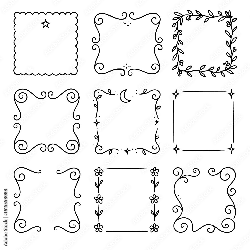 Fototapeta premium Hand-drawn decorative frame set, minimal doodle border pack