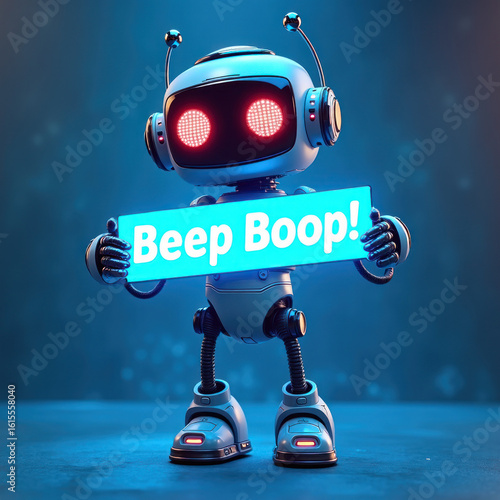 Cute Robot with 'Beep Boop' Sign