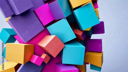 A vibrant, dynamic display of interlocking shapes and color blocks in a modern abstract 3D background. 3d background abstract